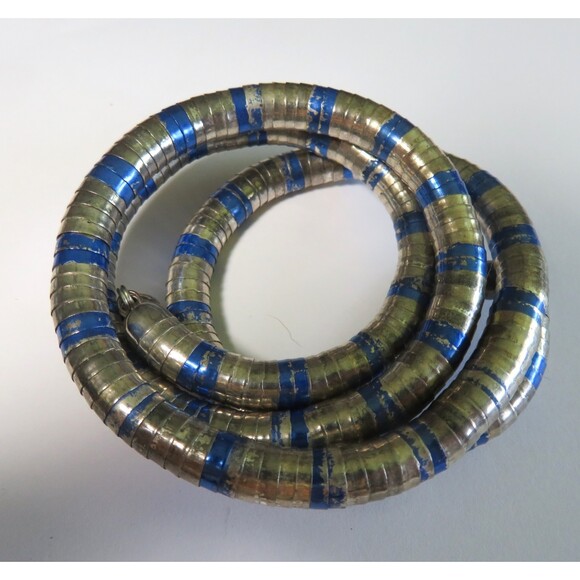 Vintage snake blue silver metal scales bead dangle wrap bracelet Adjustable - Picture 3 of 6